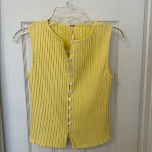Free People Yellow Ribbed Button Down Top